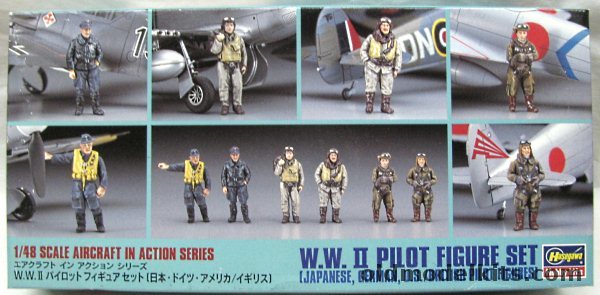 Hasegawa 1/48 World War II Pilot Figure Set - 18 Figures Of Japanese / German / US / British Pilots, X48-7 plastic model kit